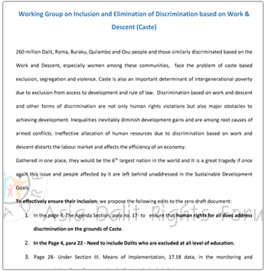 Working Group on Inclusion and Elimination of Discrimination based on work & Descent (Caste)